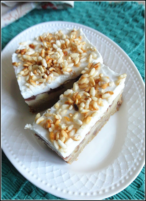 blondies, ciasto blondies, fit blondie, fit ciasto z ciecierzycy, dietetyczny krem do ciasta, krem budyniowo-bananowy, krem bananowy, ciasto z bananami,